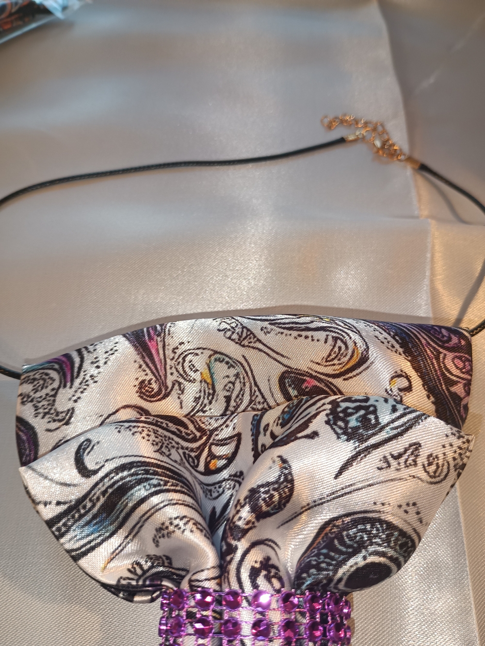 Embellished Paisley Satin Bow Tie with Rhinestone Accent - Picture 2 of 8